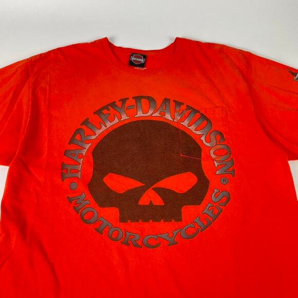Harley Davidson Orange Skull Short Sleeve Cutoff Biker Motorcycle Shirt Size XL - Picture 4 of 6
